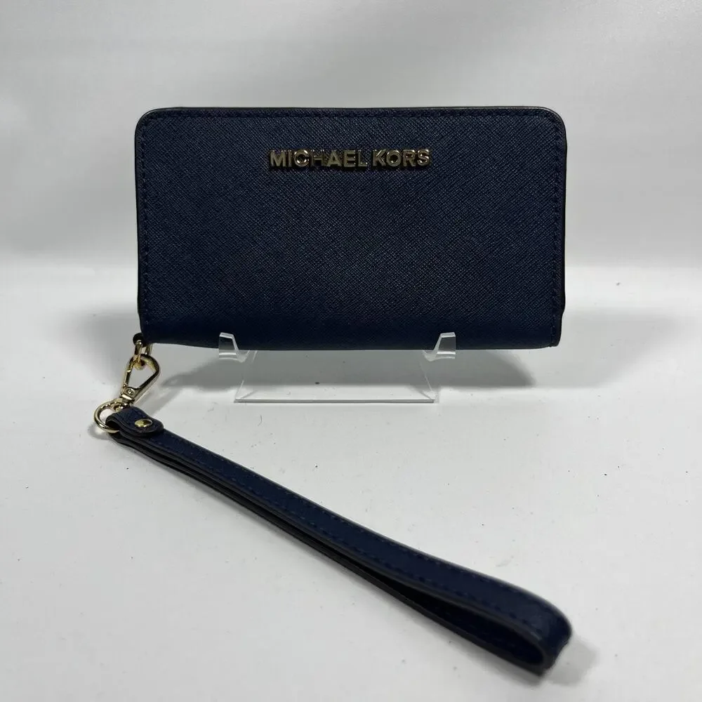 MICHAEL KORS Wallet Jet Set Travel Saffiano Leather Smartphone Wristlet Blue